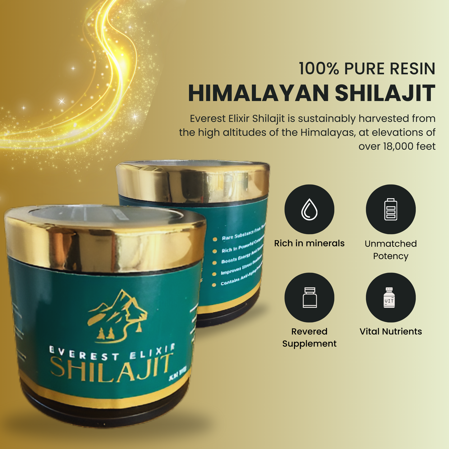 Shilajit With Spoon- Everest Elixir Shilajit- Lab-Tested - 100% Pure Himalayan Kashmir Resin Ultimate Vitality Boosts Energy
