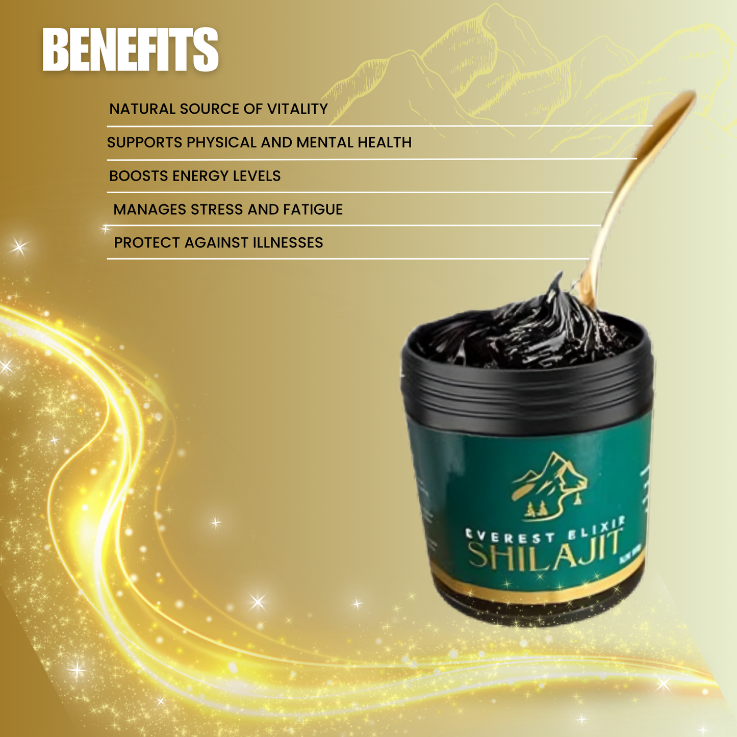 Shilajit With Spoon- Everest Elixir Shilajit- Lab-Tested - 100% Pure Himalayan Kashmir Resin Ultimate Vitality Boosts Energy