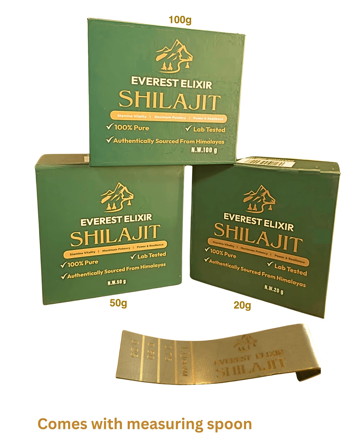 Shilajit With Spoon- Everest Elixir Shilajit- Lab-Tested - 100% Pure Himalayan Kashmir Resin Ultimate Vitality Boosts Energy